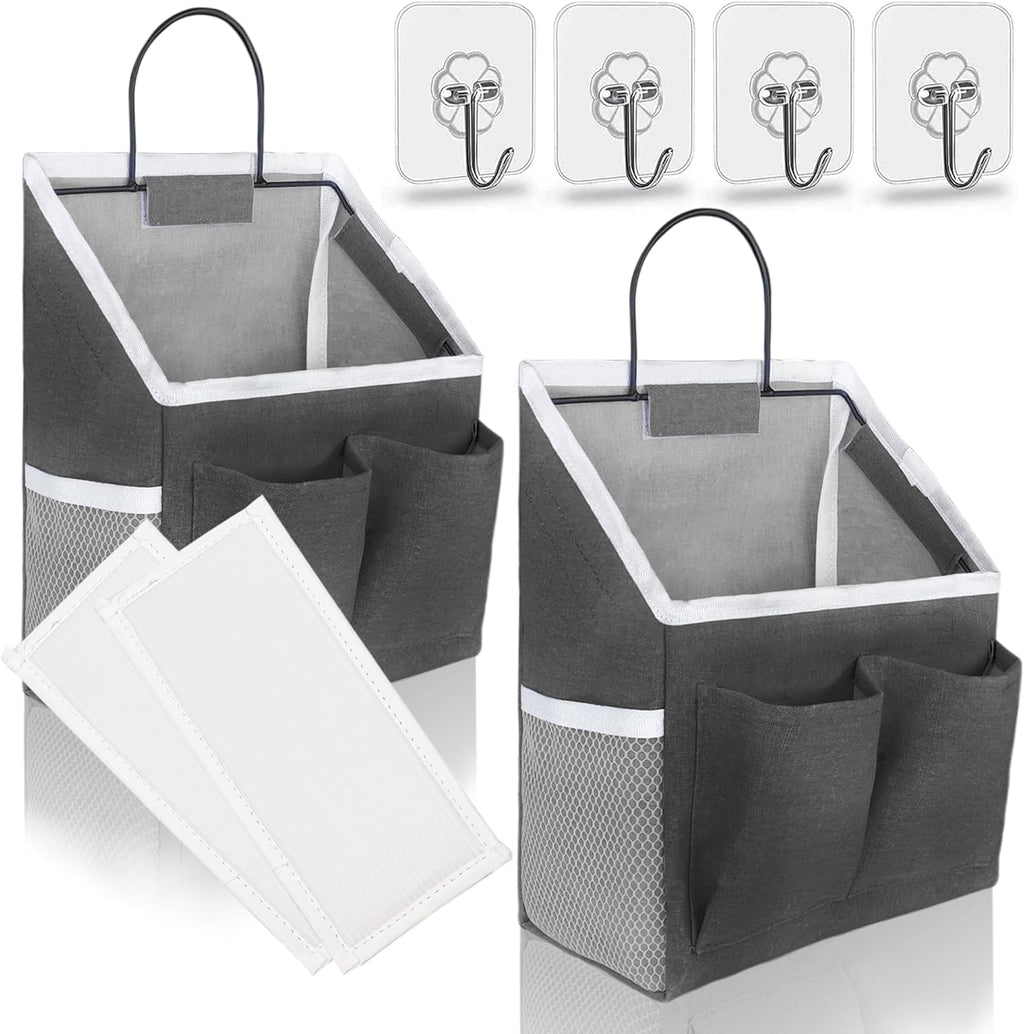 2pcs Small Wall Hanging Baskets for Organizing, Hanging Storage Bag as Over the Door Organizer, Wall File Organizer, Rv Storage and Organization. For Bedroom, Office, Camper (Black-2pcs)