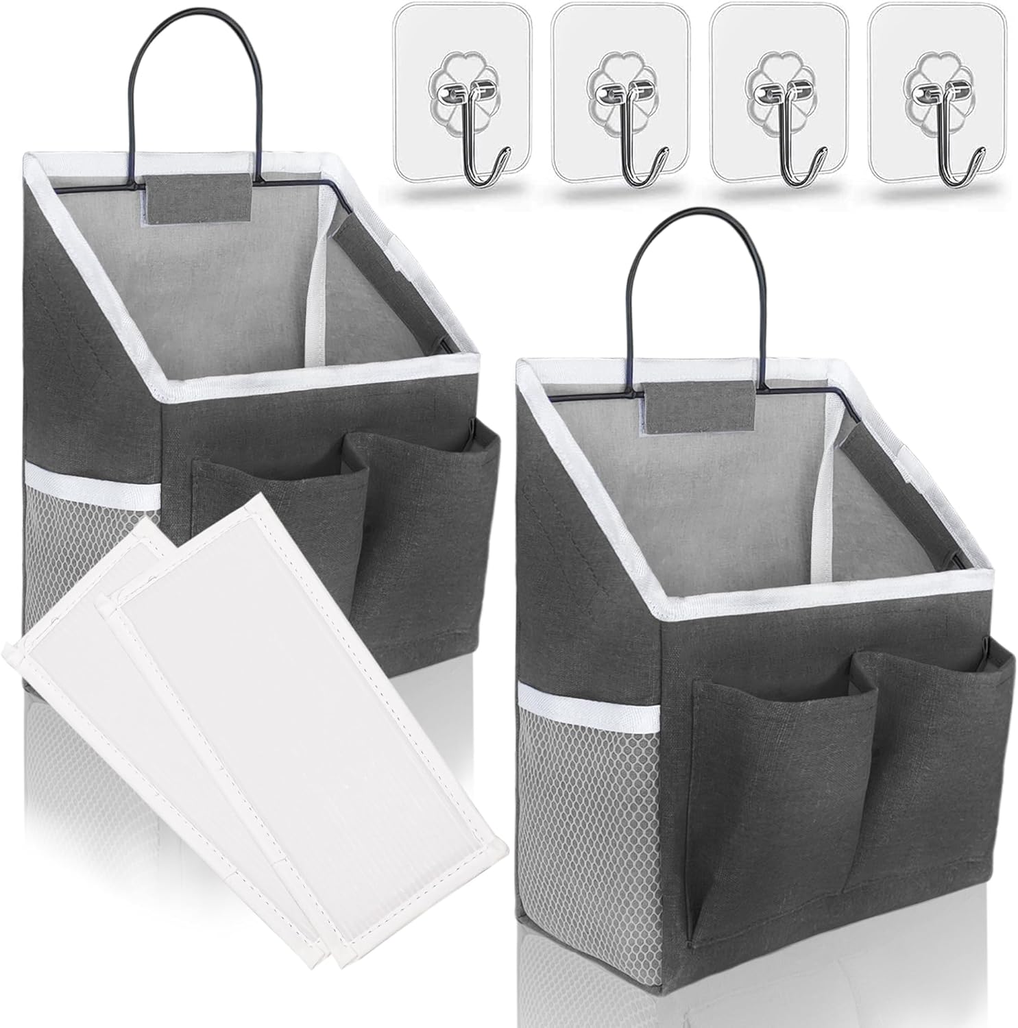 2pcs Small Wall Hanging Baskets for Organizing, Hanging Storage Bag as Over the Door Organizer, Wall File Organizer, Rv Storage and Organization. For Bedroom, Office, Camper (Black-2pcs)