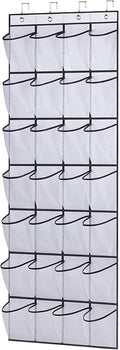 Over the Door Shoe Organizer, Hanging Shoe Organizer with 28 Mesh Large Pockets Door Shoe Rack Organizer, Space Saving Hanging Storage Holder, Hangs on Closets for Shoes, Accessories, White