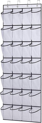 Over the Door Shoe Organizer, Hanging Shoe Organizer with 28 Mesh Large Pockets Door Shoe Rack Organizer, Space Saving Hanging Storage Holder, Hangs on Closets for Shoes, Accessories, White