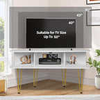 Corner TV Stand for 50 Inch TV, Entertainment Center with Storage Cabinet, Industrial Media Console Table with High Metal Feet and Anti-Slip Pads, TV Stand for Living Room, 50" TV Console, White