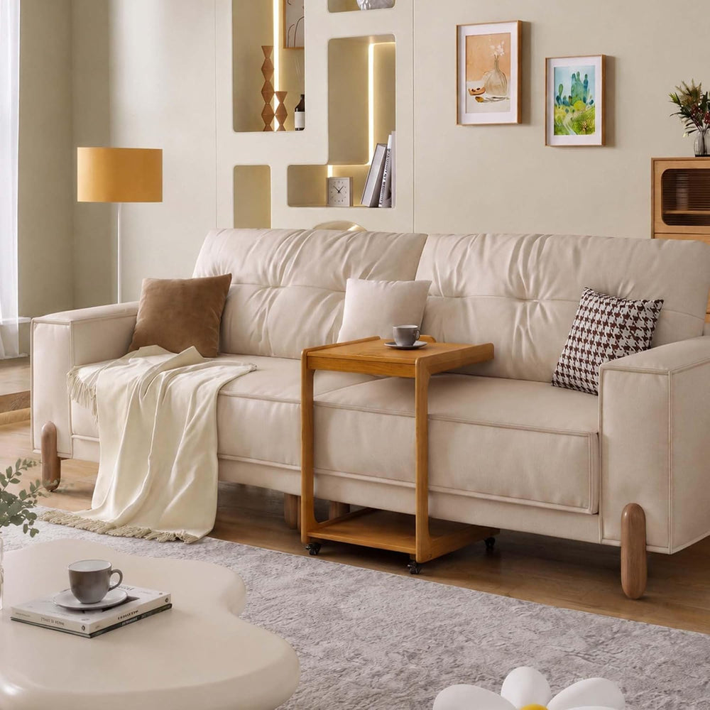 Solid Wood C Shaped End Table, Couch Table with Adjustable Desktop and 2 Lock...