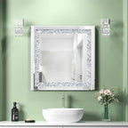 Crystal Decorative Mirror-24 x24 Rectangle Gorgeous Silver Mirror, Crush Diamond Mirror for Wall Decoration Bedroom, Hallway, Dining Room