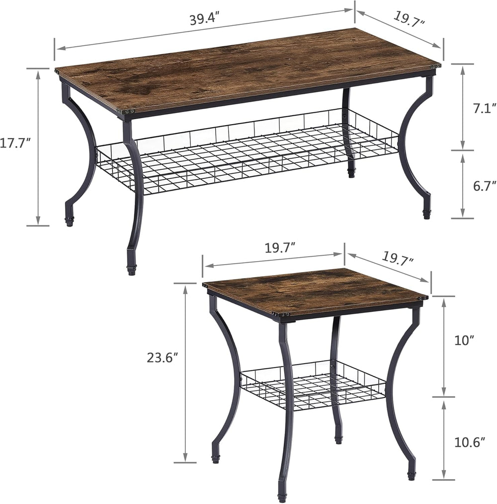 VECELO 3 Pieces Living Room Table Sets, Coffee and End Tables with Open Stora...