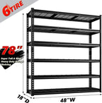 REIBII 3300LBS Garage Shelving 78" H Storage Shelves Heavy Duty 6-Tier Adjustable Matel Shelving Easy Assembly Storage Shelf for Garage Basement Warehouse Pantry, 48" W X 18" D X 78" H