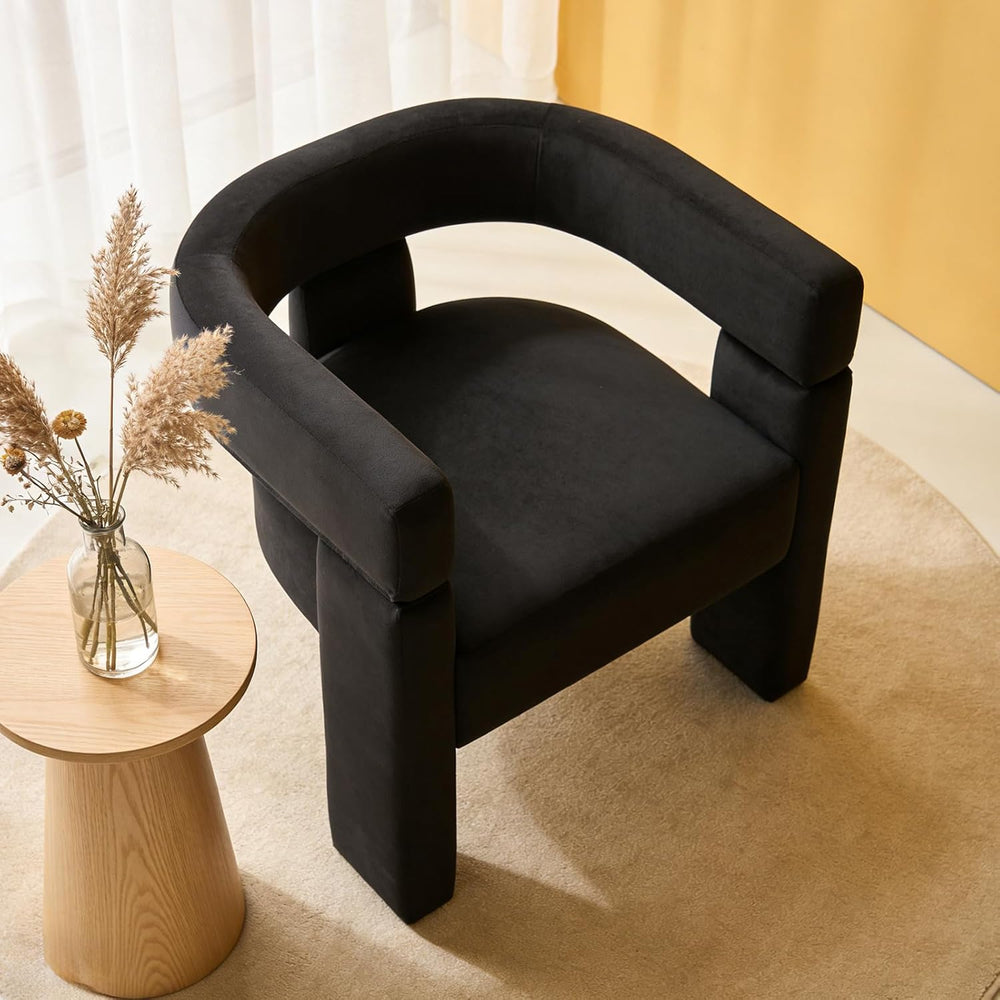 Black Dining Chairs Set of 4, Upholstered Velvet Barrel Chairs with Arms Comf...