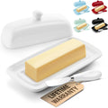 Zulay Kitchen Butter Dish With Lid For Countertop - Porcelain White, Ceramic Butter Dish with Knob Handle Great for Cooking - Elegant Design Butter Holder - Durable & Sturdy Butter Keeper - White