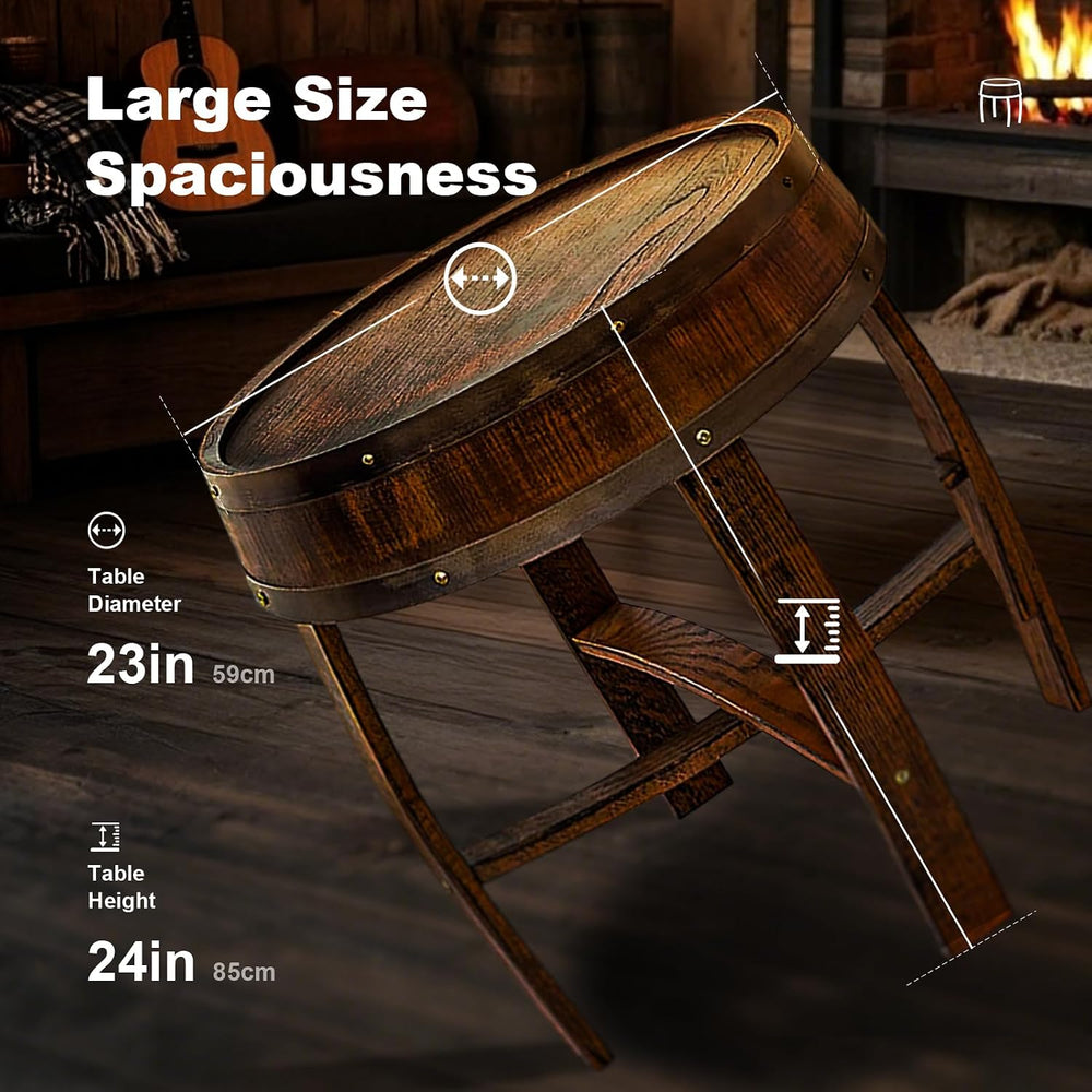 Wine Barrel Table - Whiskey Barrel End Table for Living Room, Cafe, or Office...