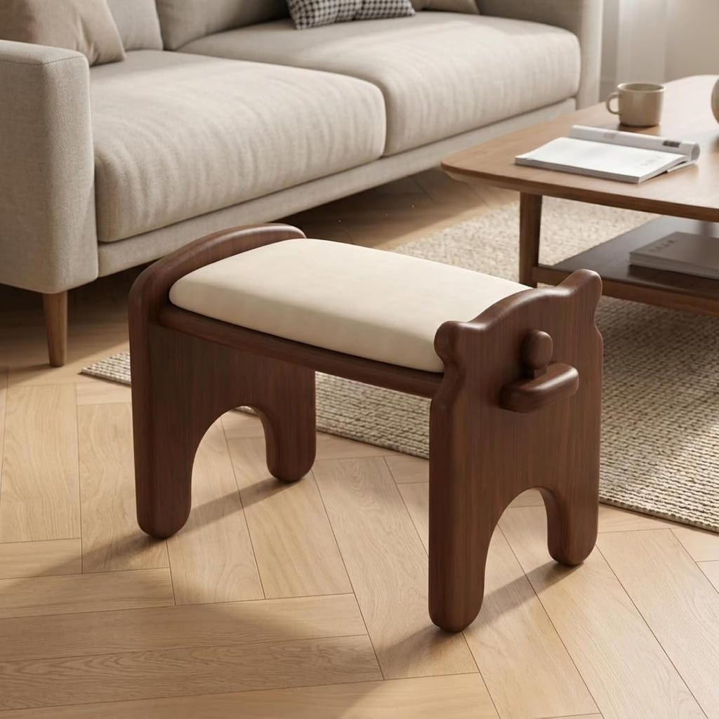 Composite Footstool Dog Shaped Stool Ottoman Bench Seat Low Stool Footrest with Solid Wood Frame PU Leather Cushion and Soft Foam Filling Suitable for, Black
