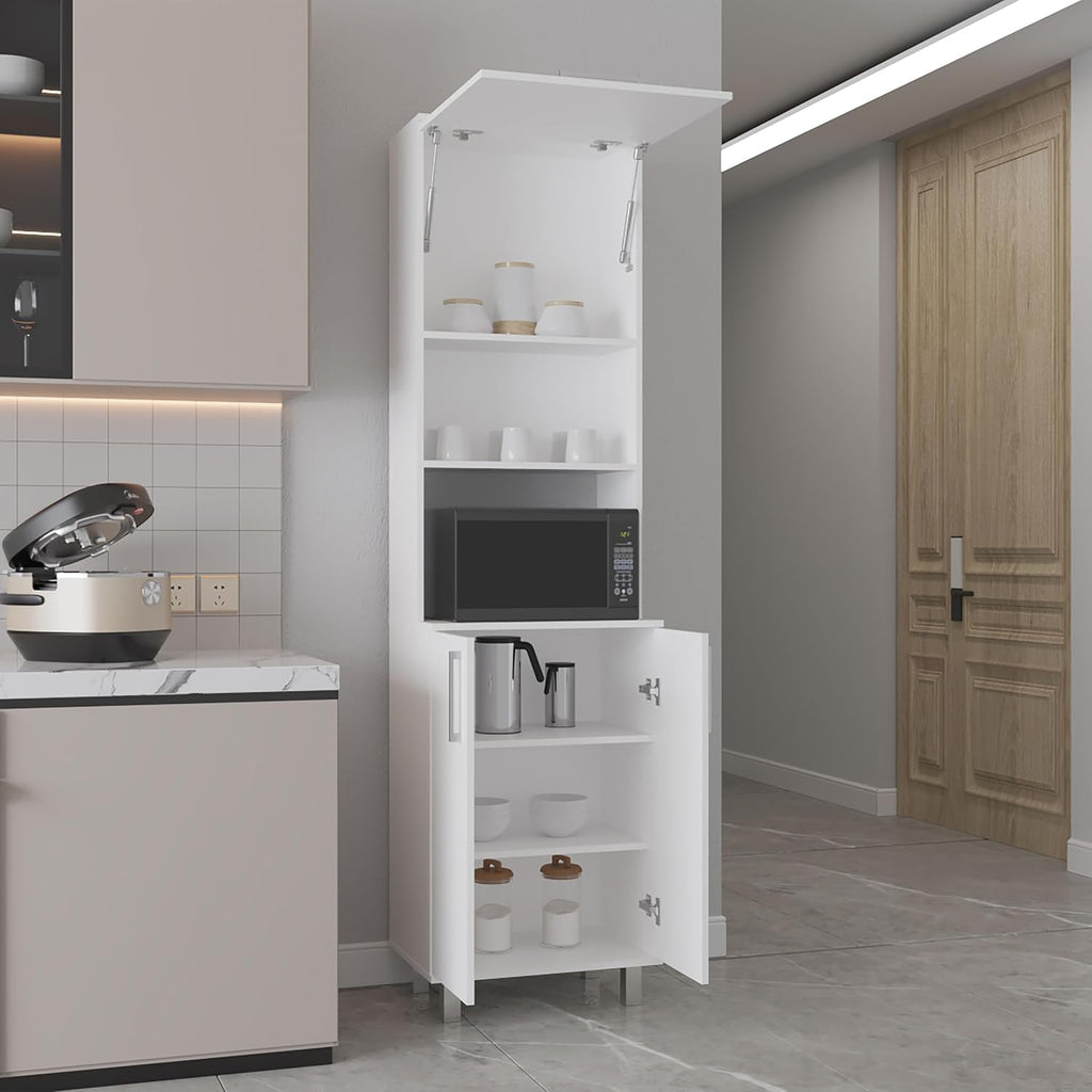 21.7" D*15.4" D*80.3" H Corner Freestanding Kitchen Pantry with 4 Shelves, Top Single Door & Lower Double Door, Rectangular Storage Cabinet, Modern, for Living Room, Dining Room, White