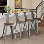 Andeworld Metal Bar Stools Set of 4, 30 inch Bar Height Barstools with Backs Farmhouse Modern High Back Bar Stools with Larger Seat Kitchen Dining Bar Chairs,Silver