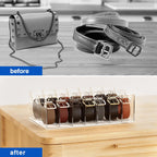 Large Acrylic Belt Organizer, Clear 14 Compartments Storage with Dust Cover, Display Holder for Home