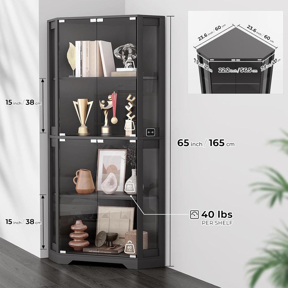 BROTTAR Lighted Corner Display Cabinet with Glass Doors for Collectibles