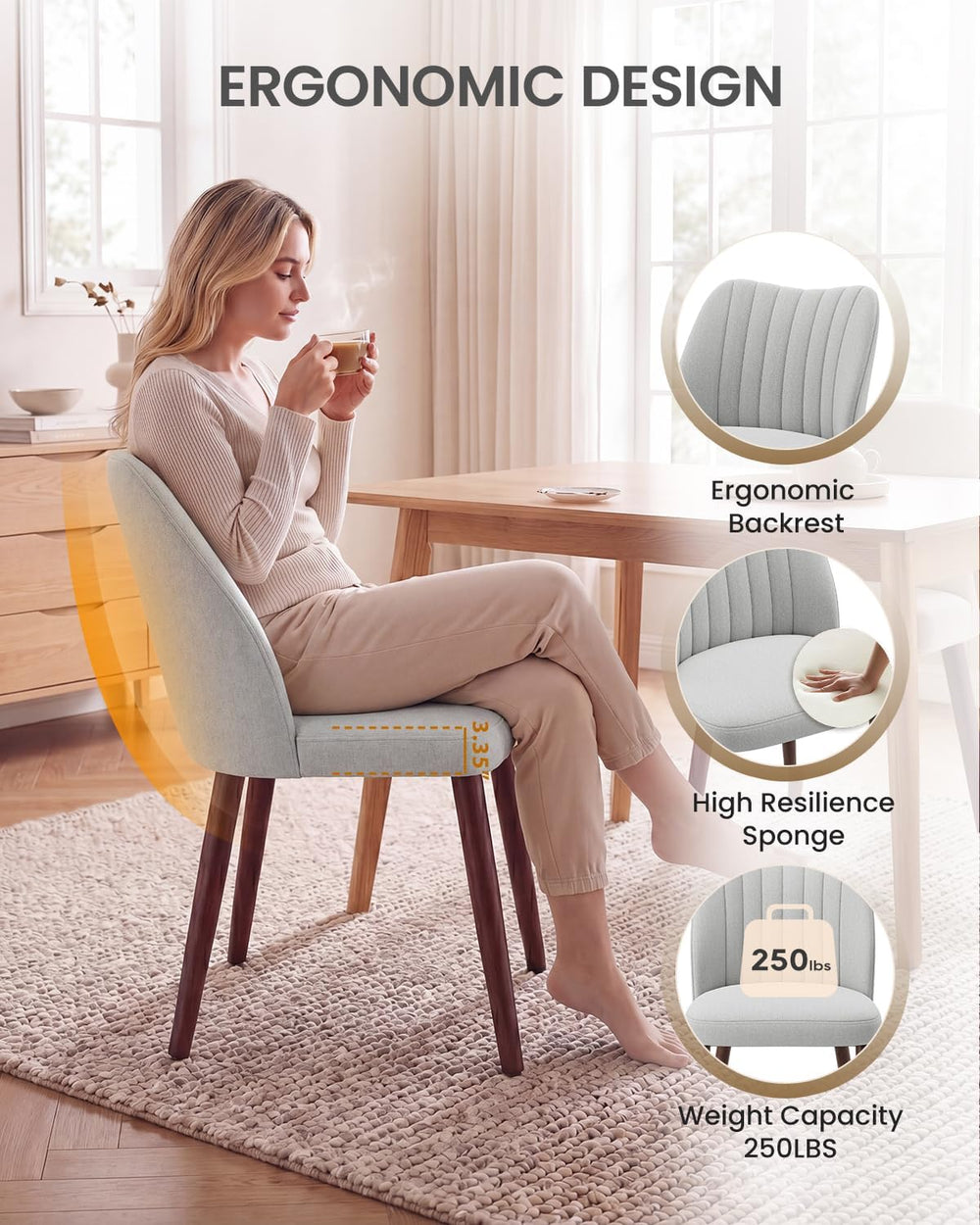 Upholstered Dining Chairs Set of 6, Farmhouse Fabric Kitchen Chairs with Soli...