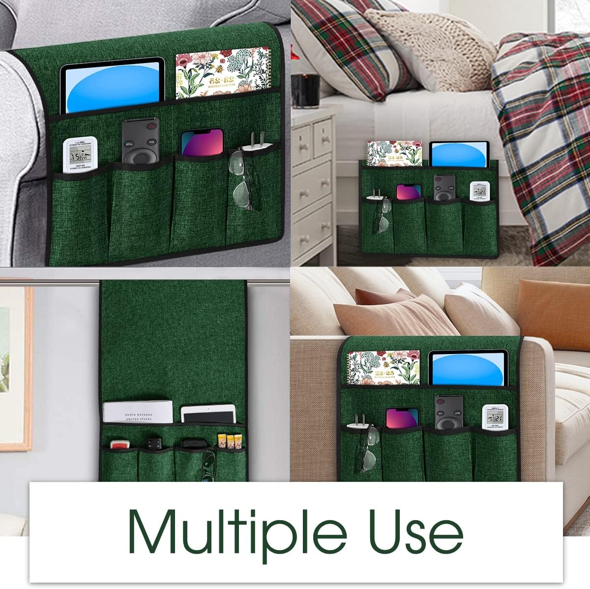 Joywell Chair Remote Holder for Couch Recliner Armrest Organizer Non Slip Sofa Armchair Caddie with 6 Pocket Storage for Magazine, Tablet, Phone, iPad, Dark Green
