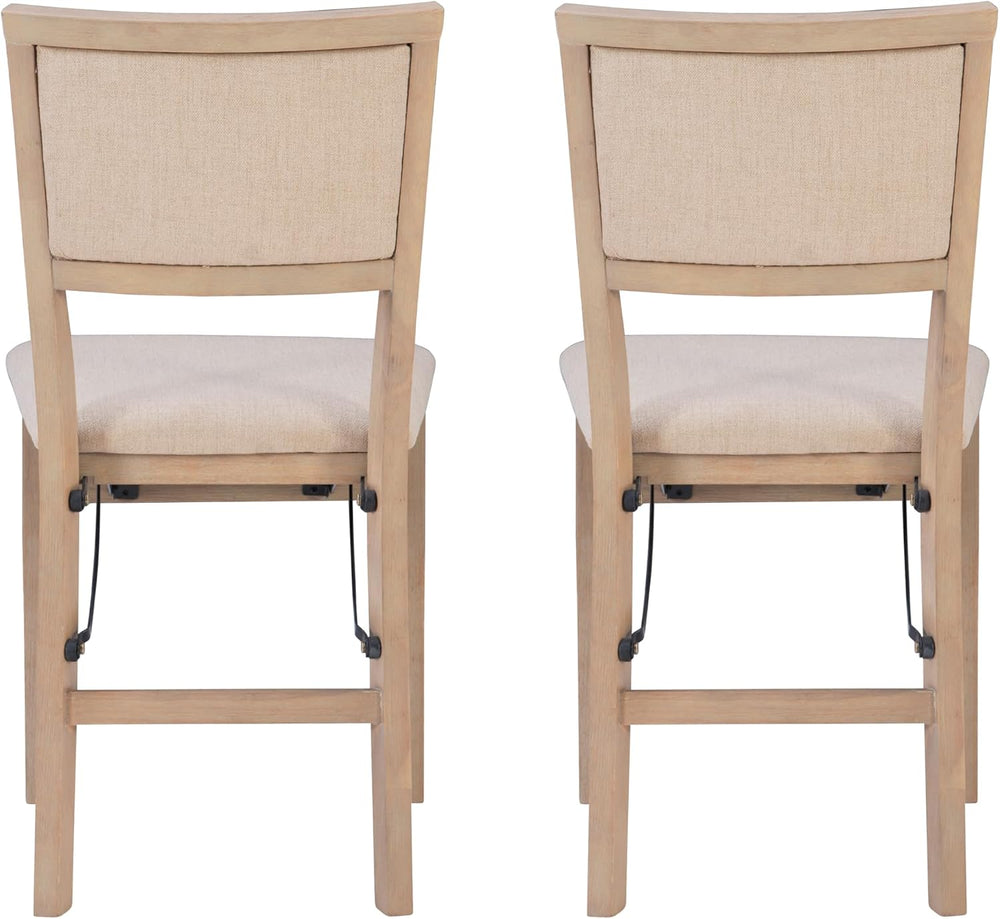 Linon Keira Natural Rustic Wooden Folding Chair with Beige Upholstered Seat a...