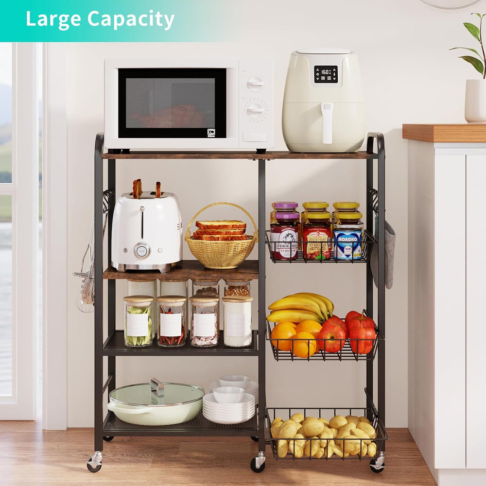 HapiRm Rolling Kitchen Microwave Cart - 4 Tier Microwave Table Stand with Pul...