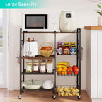 HapiRm Rolling Kitchen Microwave Cart - 4 Tier Microwave Table Stand with Pull-Out Baskets, Coffee Bar Baker's Rack with Wheels Rolling Storage Cart Organizer Shelf for Living Room Office, Balcony