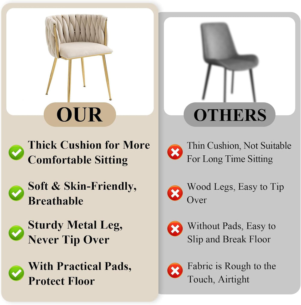 NIOIIKIT Modern Velvet Dining Chairs Hand Weaving Accent Chairs Living Room C...