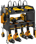CCCEI Modular Power Tool Organizer Wall Mount with Charging Station. Garage Drill Storage Shelf with Hooks, Heavy Duty Rack, Tool Battery Holder Built in 8 Outlet. Gift for Men. Black, 2 Pack.