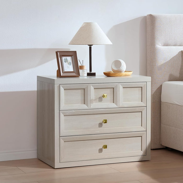 Night Stand Large W/Charging Station, 30.7" W Oversized Nightstands Tall Bedside Table with 3 Drawers, Accent End Table W/Large Storage, Modern Wood End Table for Bedroom, Office