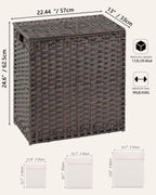Laundry Hamper with Lid Wicker Laundry Basket 112 L (29.6 Gal) Laundry Hampers Handwoven Rattan Laundry Hamper with Handles 3 Removable Washing Bag, 6 Mesh Bags for Bathroom Bedroom Brown