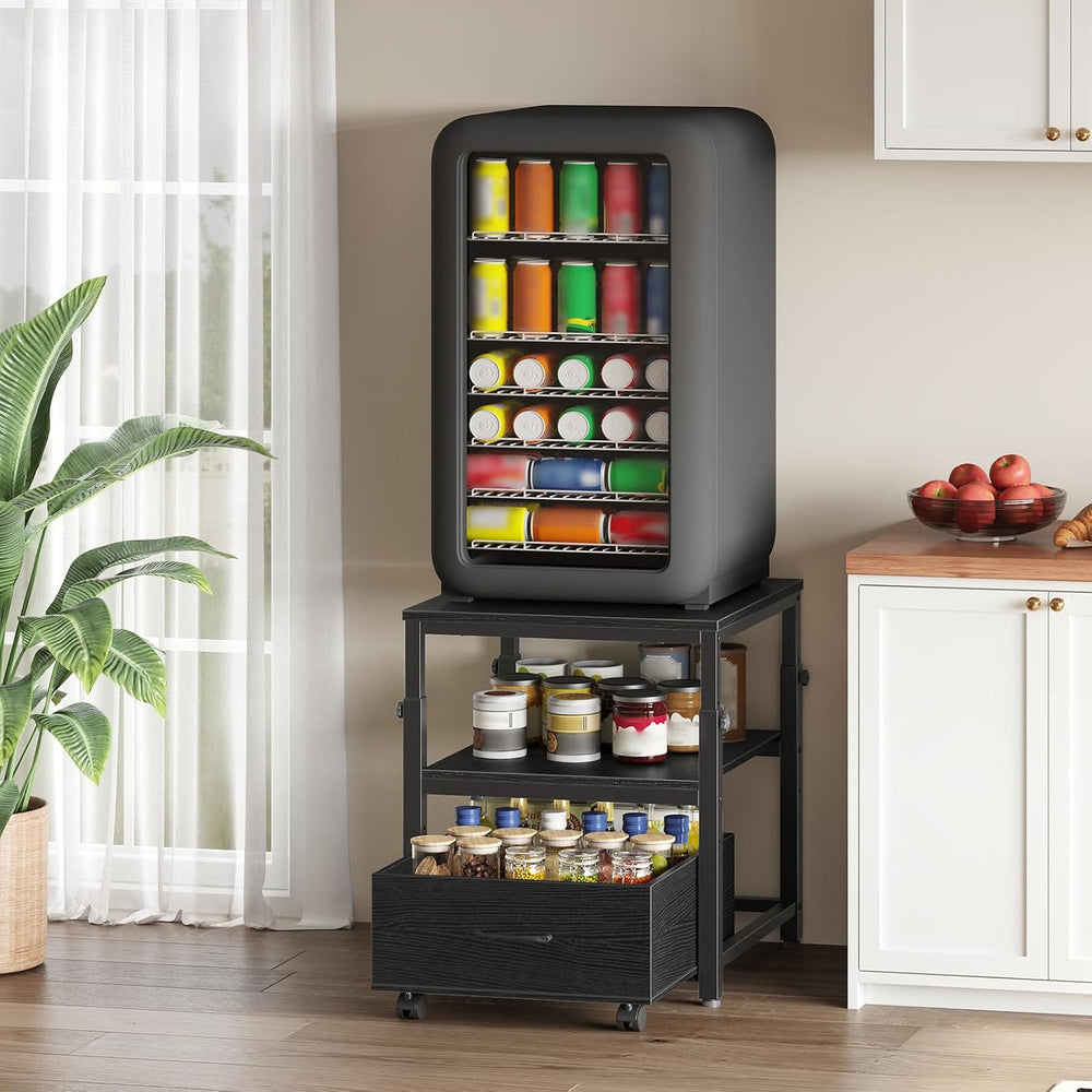 HOOBRO Mini Fridge Stand with Storage Basket, Height-Adjustable Mini Fridge C...