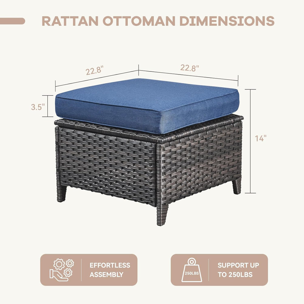 Patio Ottomans Set of 2 Outdoor Ottomans Wicker Foot Stools 2 Piece Footrest ...