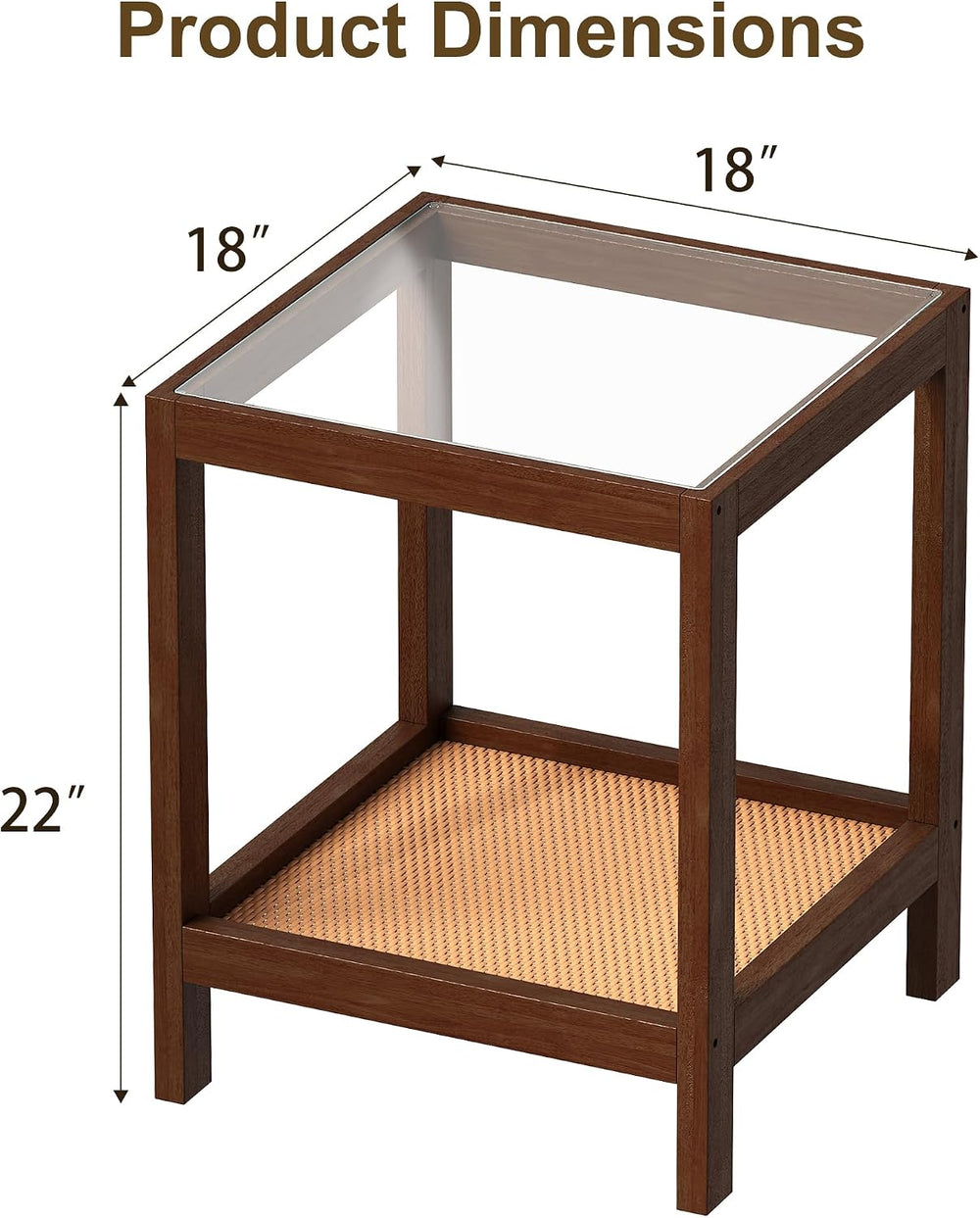 wanan Solid Wood End Tables Set of 2, Boho Rattan Nightstand with Glass Top &...