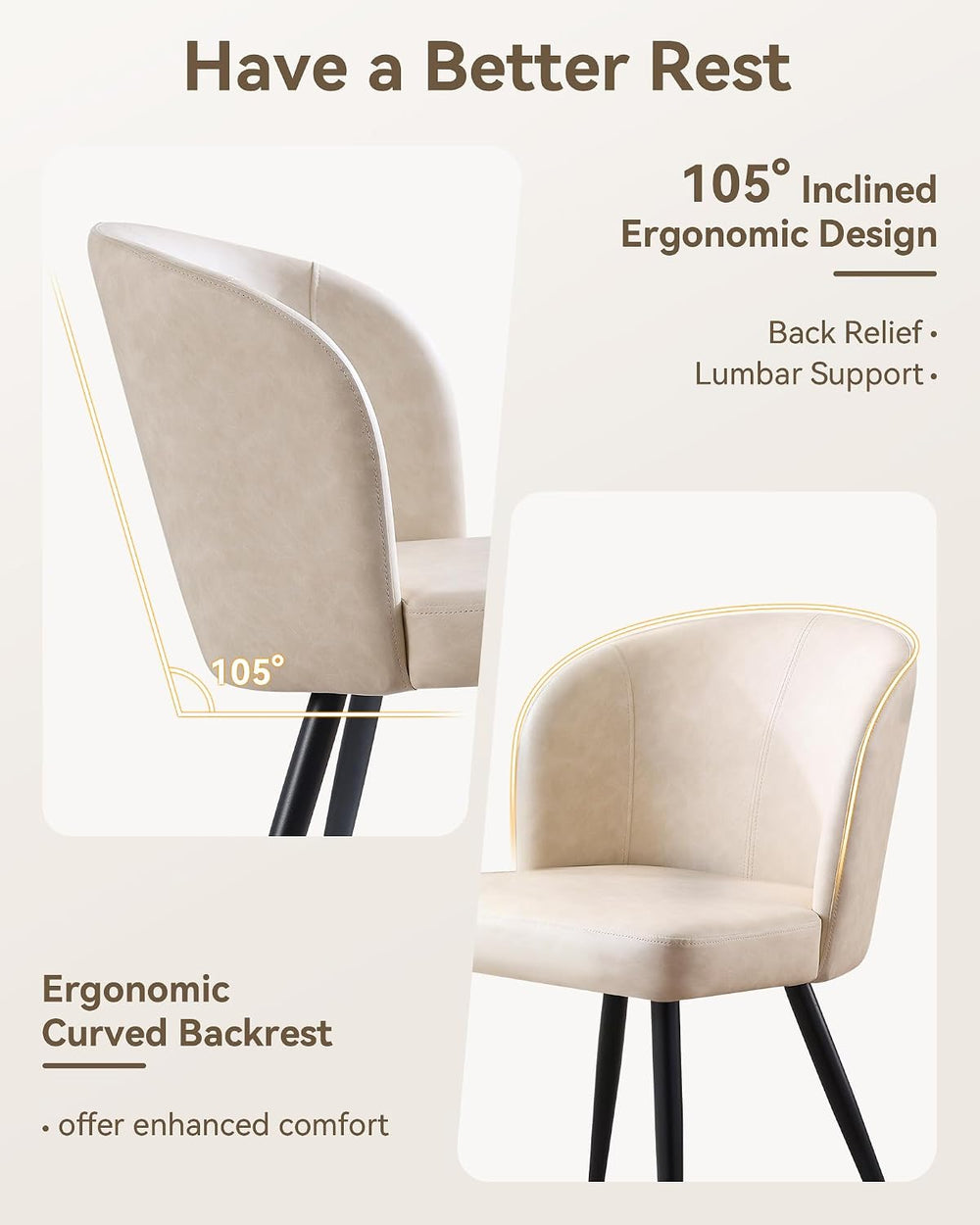 Susalt Upholstered Faux Leather Dining Chairs Set of 2, Cream White | Kitchen...