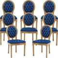 French Country Dining Chairs Set of 8, Blue Kitchen & Dining Room Chairs, Velvet Kitchen Chairs, Tufted Upholstered, Wood Legs, Sillas De Comedor (Velvet, Blue, 8 Pcs)