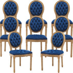 French Country Dining Chairs Set of 8, Blue Kitchen & Dining Room Chairs, Velvet Kitchen Chairs, Tufted Upholstered, Wood Legs, Sillas De Comedor (Velvet, Blue, 8 Pcs)