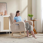 Rocking Chair Nursery, Nursing Rocking Chair with High Backrest for Mom Nursery, Sherpa Armchair Glider Rocker with Side Pocket, Upholstered Lounge Chair for Living Room, Bedroom, Teddy Geige