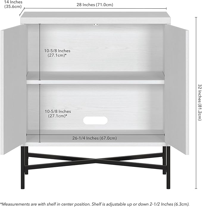 Henn&Hart Brighton Accent Cabinet, 28" Wide, White