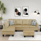 Modern Living Room Furniture Sets with Pillows, Modular Sectional Couches with Chaise Lounge, 4-Seaters L Shape Sofa with Storage Ottoman, for Living Room, Black