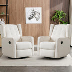 Swivel Rocker Recliner Chair Set of 2, Nursery Glider Chair, Nursery Rocking Chairs, Manual Reclining Chair, White