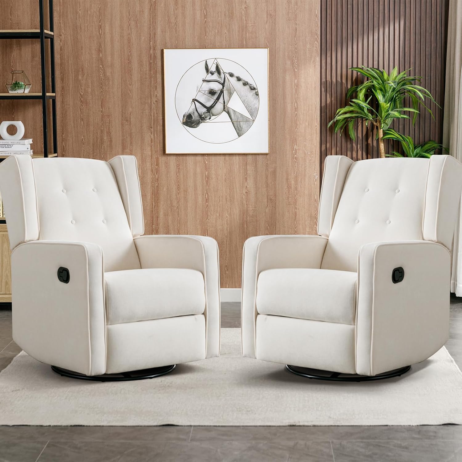 Swivel Rocker Recliner Chair Set of 2, Nursery Glider Chair, Nursery Rocking Chairs, Manual Reclining Chair, White
