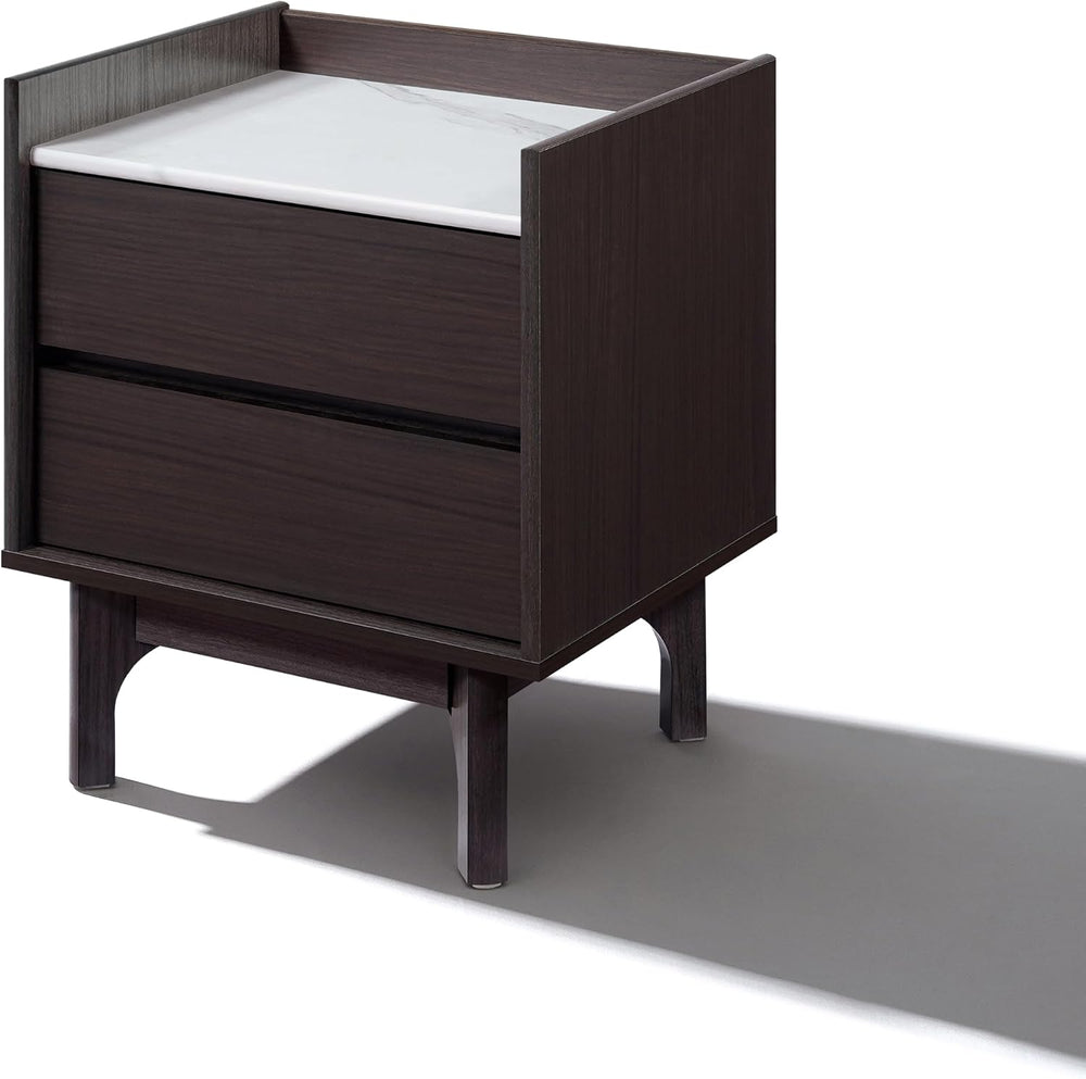LuxenHome Modern 2 Drawers Nightstand with Faux Marble Top, 23'' Wood...