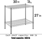 18" Deep x 30" Wide x 27" Height Wire Shelving Kit | 2-Tier | NSF Commercial Storage Rack Unit