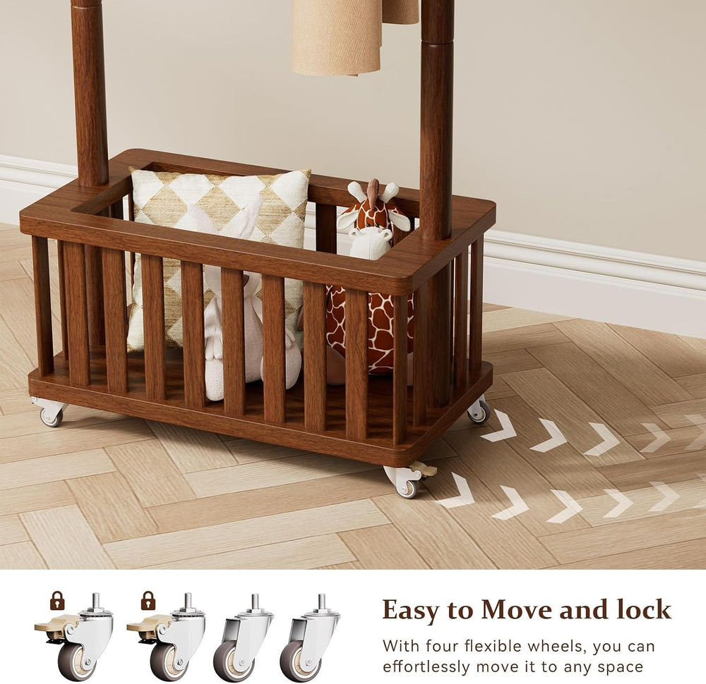 Taitiy Freestanding Solid Wood Coat Rack with Wheels for Hanging Clothes