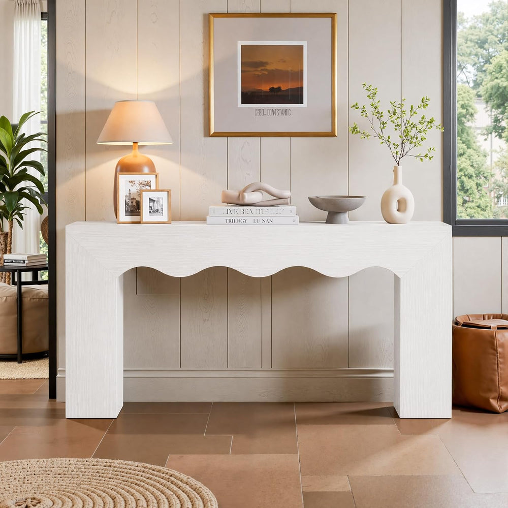 Tribesigns 63" Farmhouse Console Table with Wavy Edge | Wooden Couch Tab...