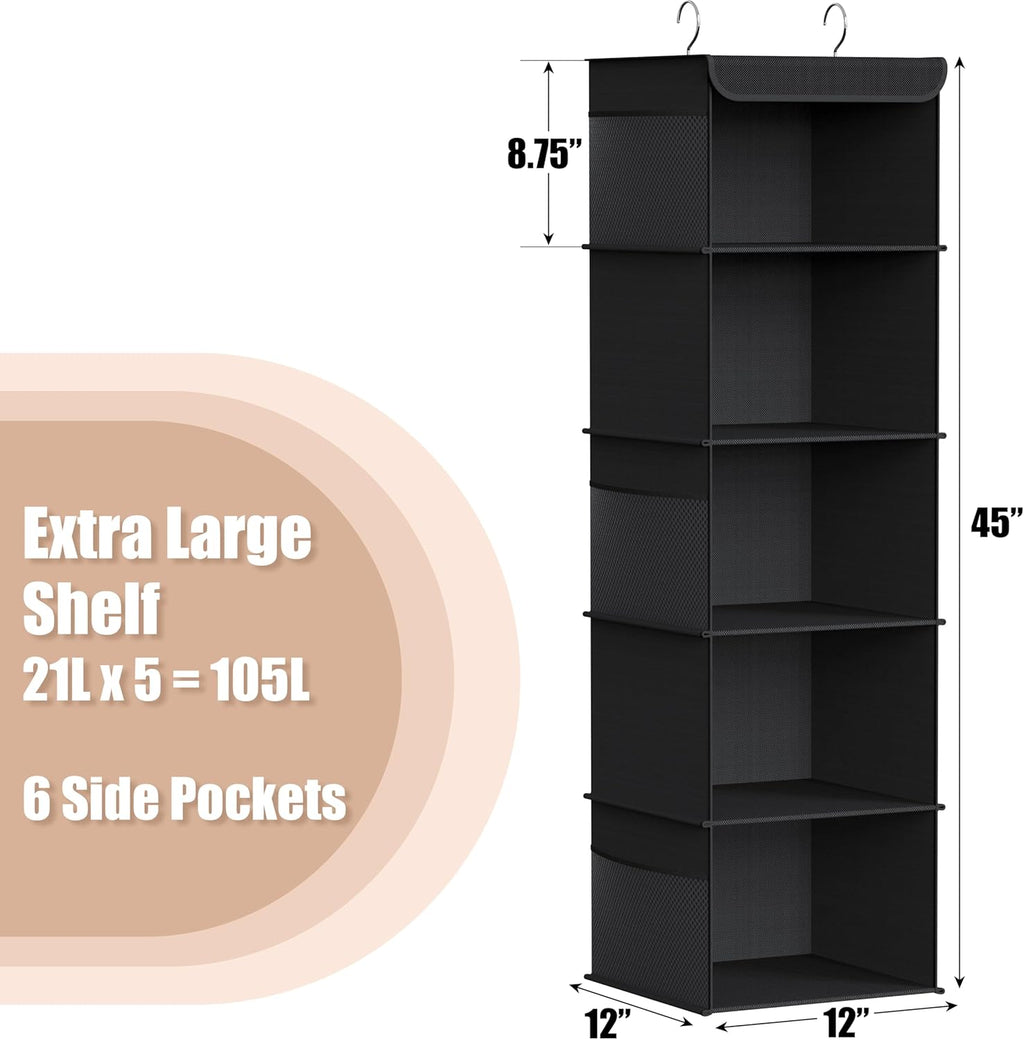 Simple Houseware 5 Shelf Hanging Closet Organizer, Black