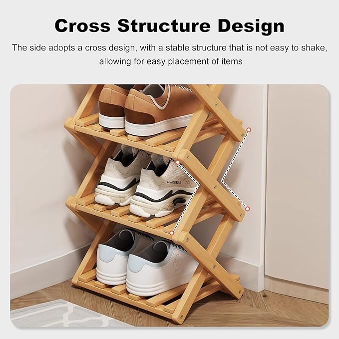 Simcat Wood Shoe Rack Foldable Shoe Organizer Shoe Storage for Small Spaces Free Standing Shelf for Entryway, Bedroom, Garage (8 Tiers,Tawny)