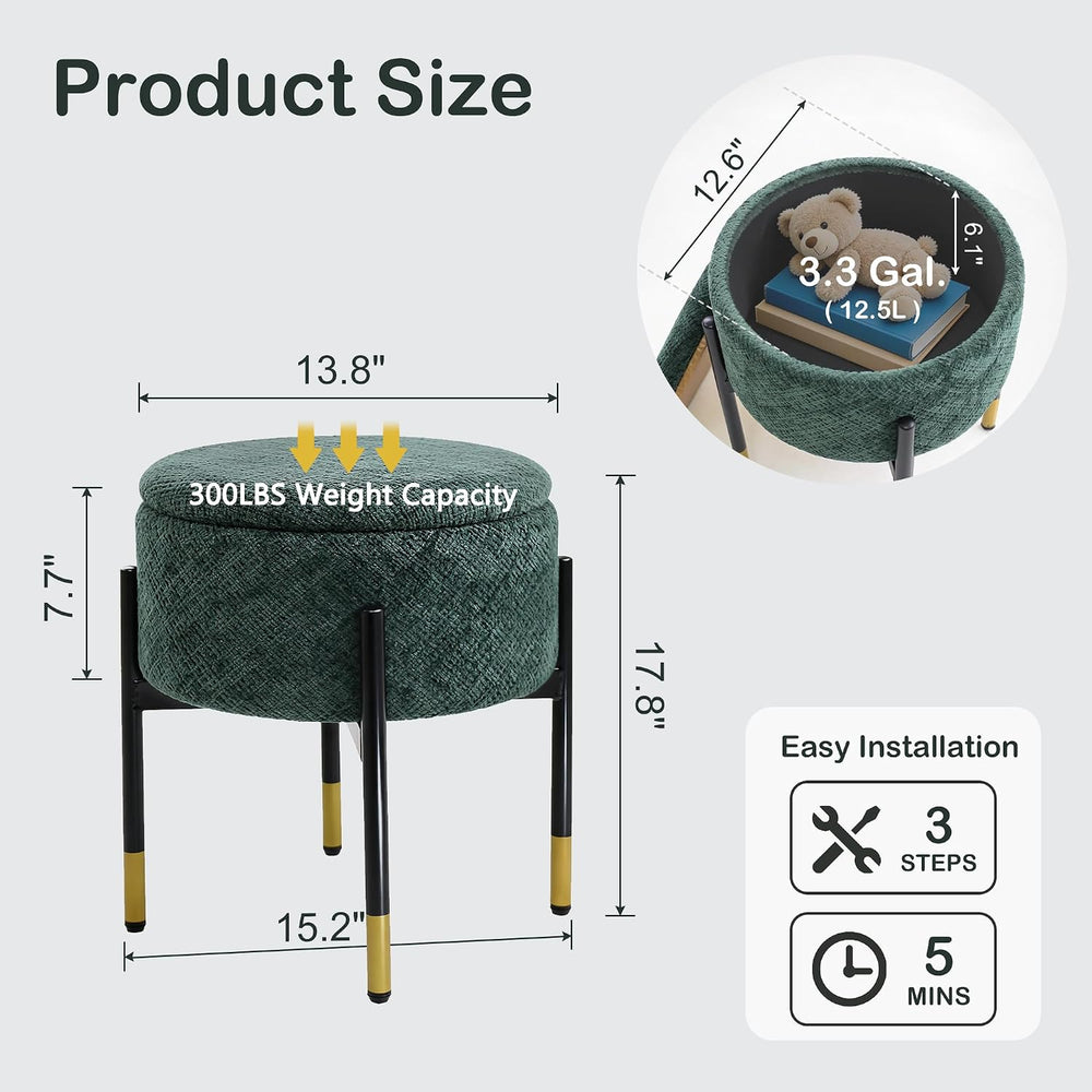 CAROLMADE Round Ottoman with Storage, Velvet Makeup Vanity Stool, Small Ottom...