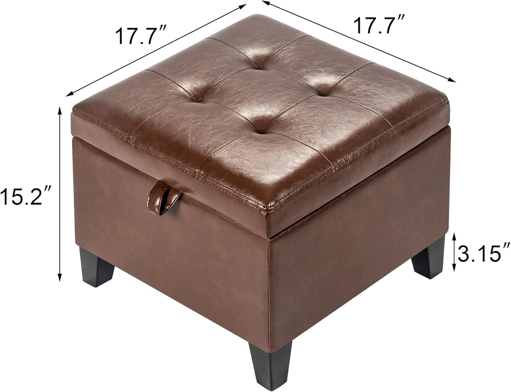 Asense 17 Inch Storage Ottoman Foot Rest,Square Faux Leather Foot Stool,Small...
