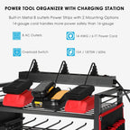 Garage Power Tool Organizer Cart with Charging Station, Floor Stand Rolling Drill Holder and Tool Battery Storage Cart on Wheels, 3-Layer Utility Rack Shelf with 8 Outlet Power Strip,Black