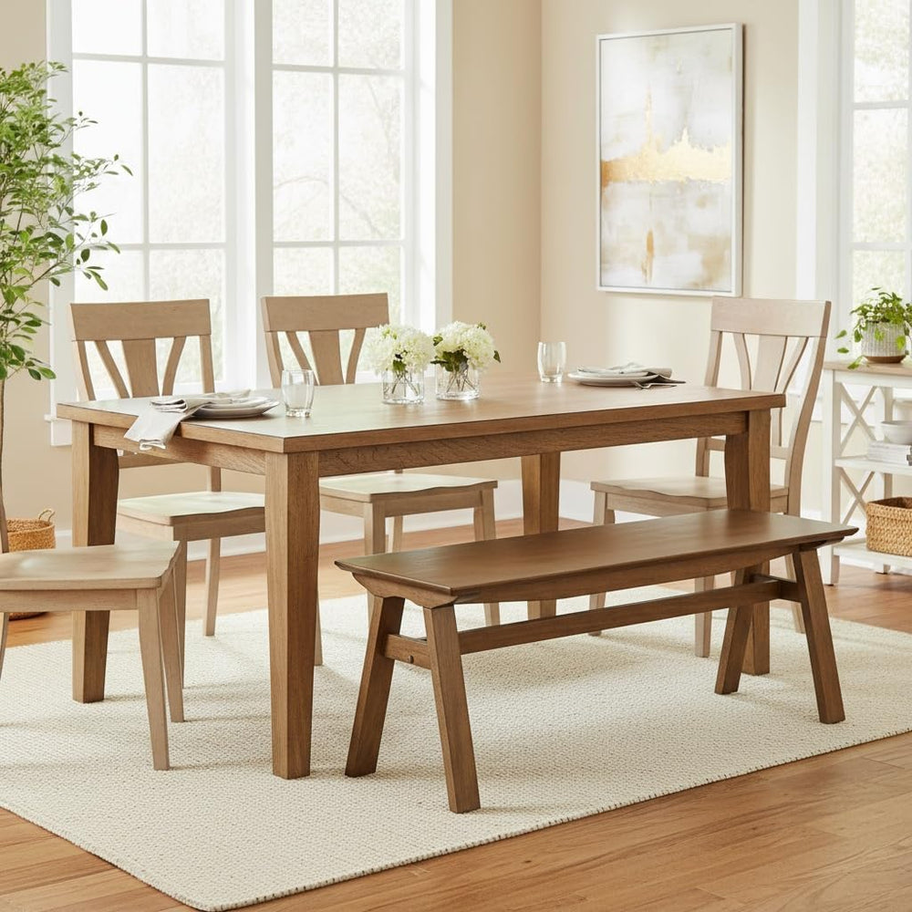 LukeAlon Rustic Solid Wood Long Dining Bench, Walnut Color | Heavy Duty Farmh...