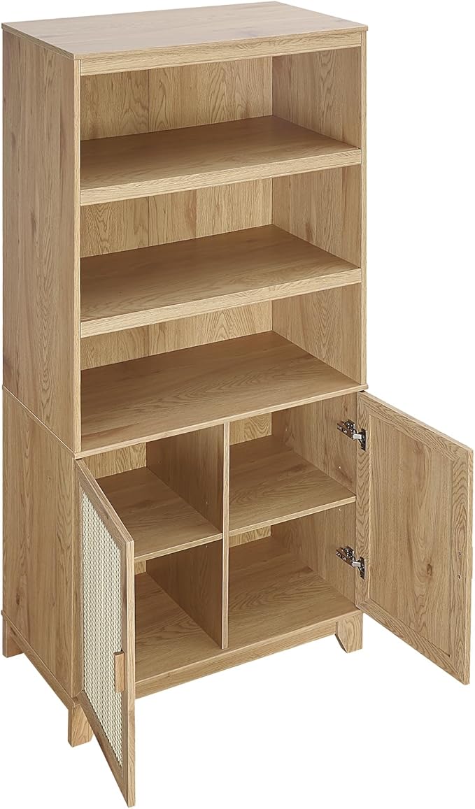 Manhattan Comfort Sheridan Modern Cane Bookcase with Adjustable Open Shelves,...