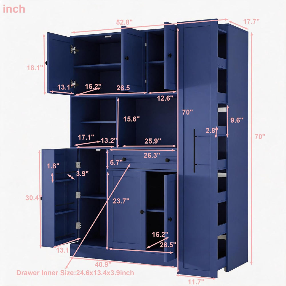 Buffet Cabinet with Hutch and Pull-Out Side Organizer, 70 in | P2 MDF, 6 door...