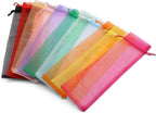 OLILLY – 50 Yellow Organza Bags – Size 10.2 × 2.4 in – Perfect for Long Items (Fans, Pens, etc.)